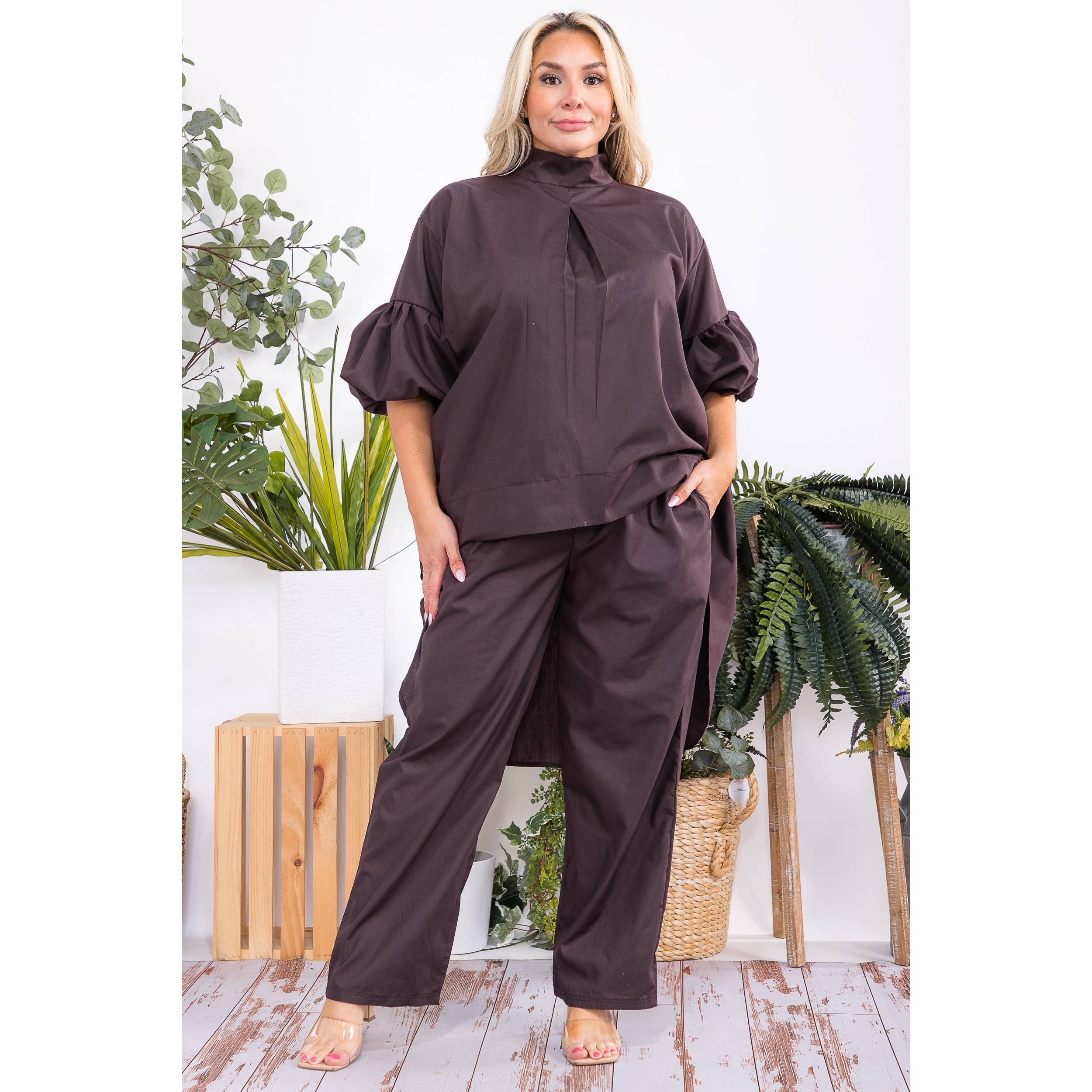 omgstyles - Wholesale Top & Pant Set (NOT Loungewear) - Women's - Plus Size Hi Lo Two Piece Set3