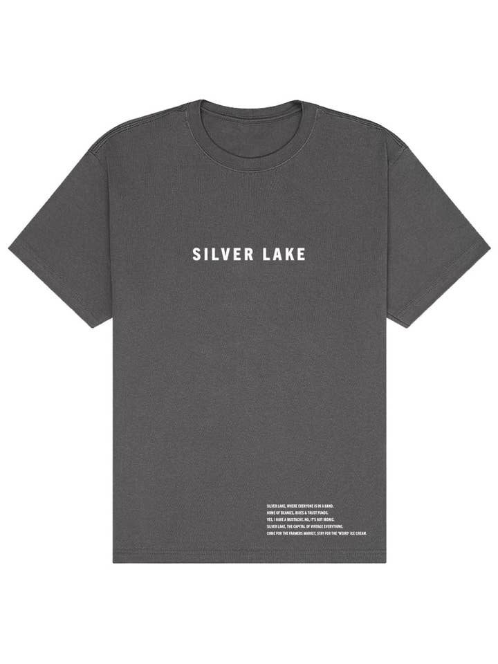 T-shirt surdimensionné en tissu épais Silver Lake – Moustaches ironiques et vibrations indie pour la vente par Tourist Tee Co.