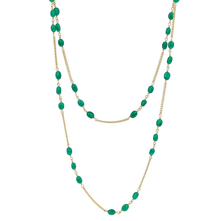 Collier ovale en onyx vert avec chaîne en or, 36 pouces pour la vente par Elyssa Bass Designs