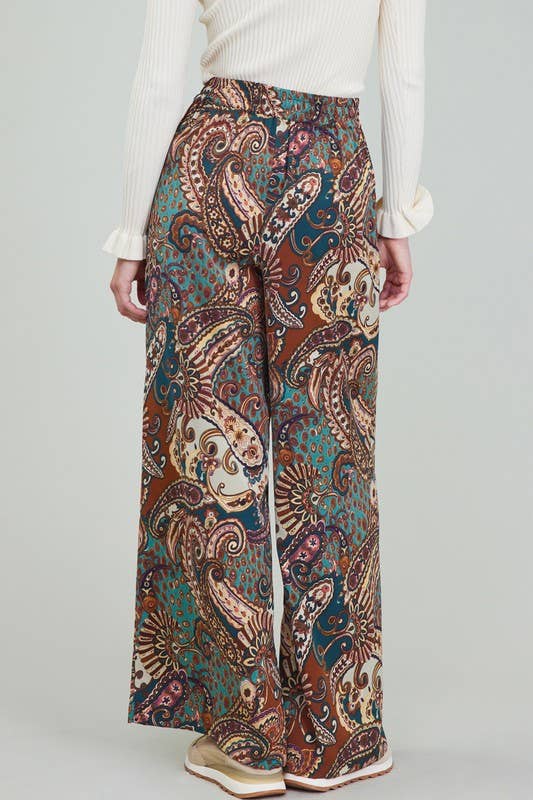 Mlt marrone Pantaloni a gamba larga con stampa paisley in vendita all'ingrosso su Faire3