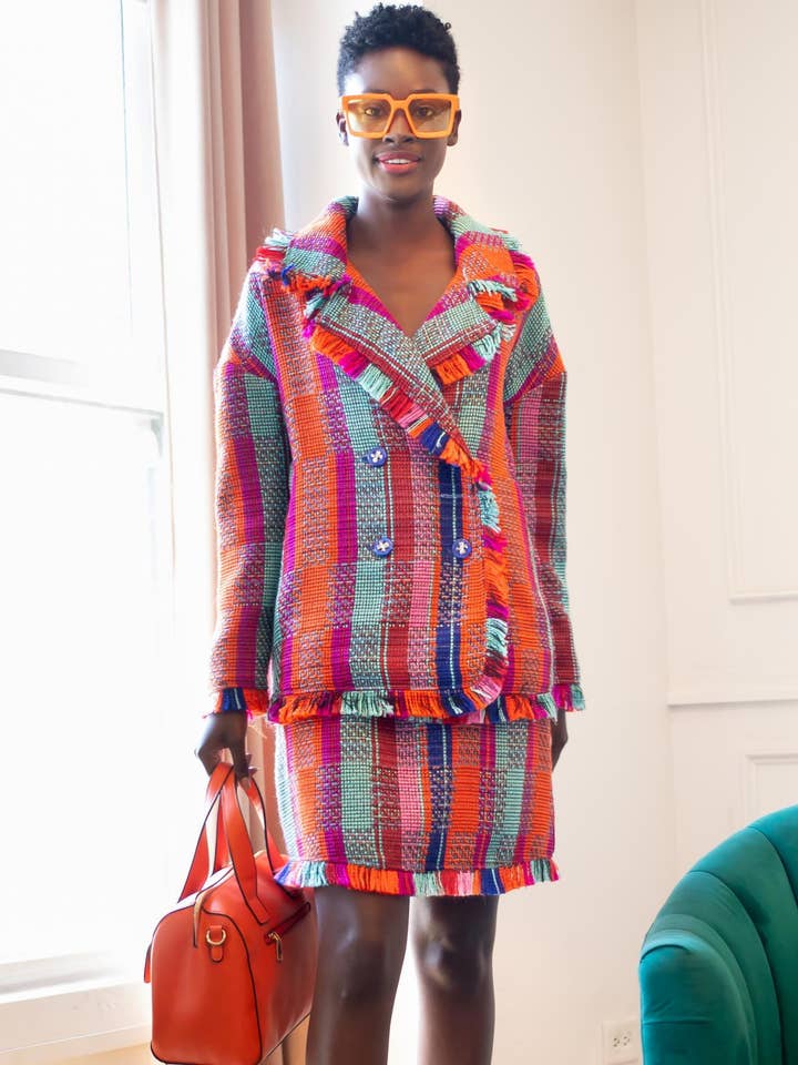 Carrie Mantel für Herbstferien — Orange Rio Plaid für den Großhandel von Eva Franco