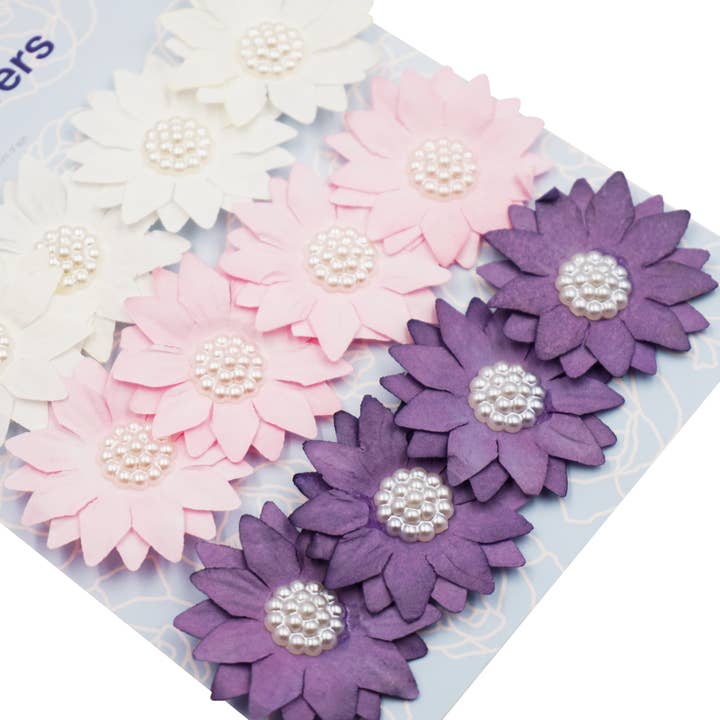 Angels Craft - Wholesale Artificial Flowers - Paper Flower w/ White Pearl Embellishment, 12-ct Assortment
