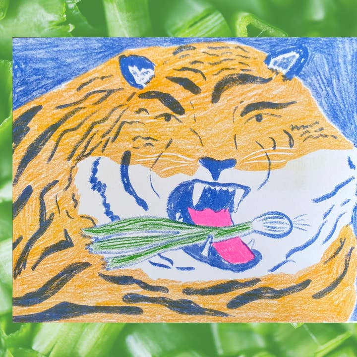 Tiger With Green Onion Risograph for wholesale by mad dog studio