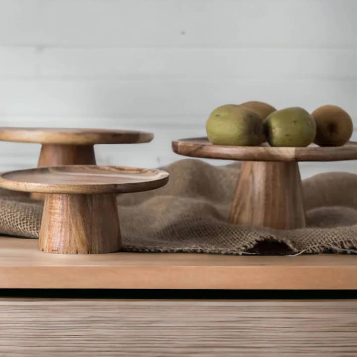 Prato alto de madeira nogueira para bolos - Bandeja ecológica para sobremesas, frutas e petiscos por atacado de Moroccantastics