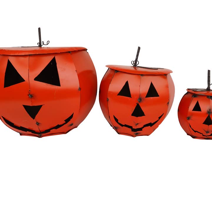 Halloween Pumpkin-Set 3-Metal-Garden-Nesting-Orange for wholesale by My Amigos Imports
