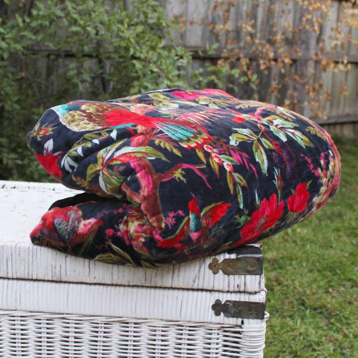 Glamthread – wholesale Quilt – Floral Cotton Velvet Quilt Bedspread Comforter Duvet - Violet Bird