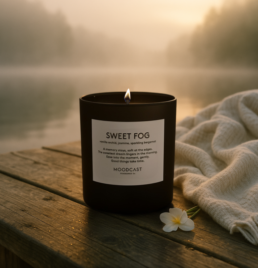 Moodcast Fragrance Co. - Wholesale Jar/Filled Candle - Coconut Wax Candle - Night & Day - Sweet Fog - 8oz Glass Jar1