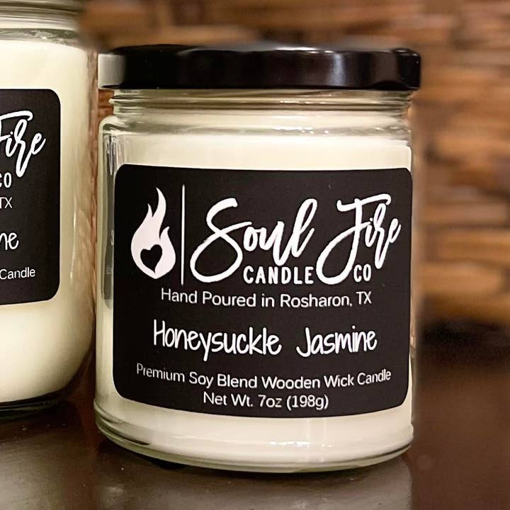 Honeysuckle Jasmine Wooden Wick Candle for wholesale by Soul Fire Candle Company