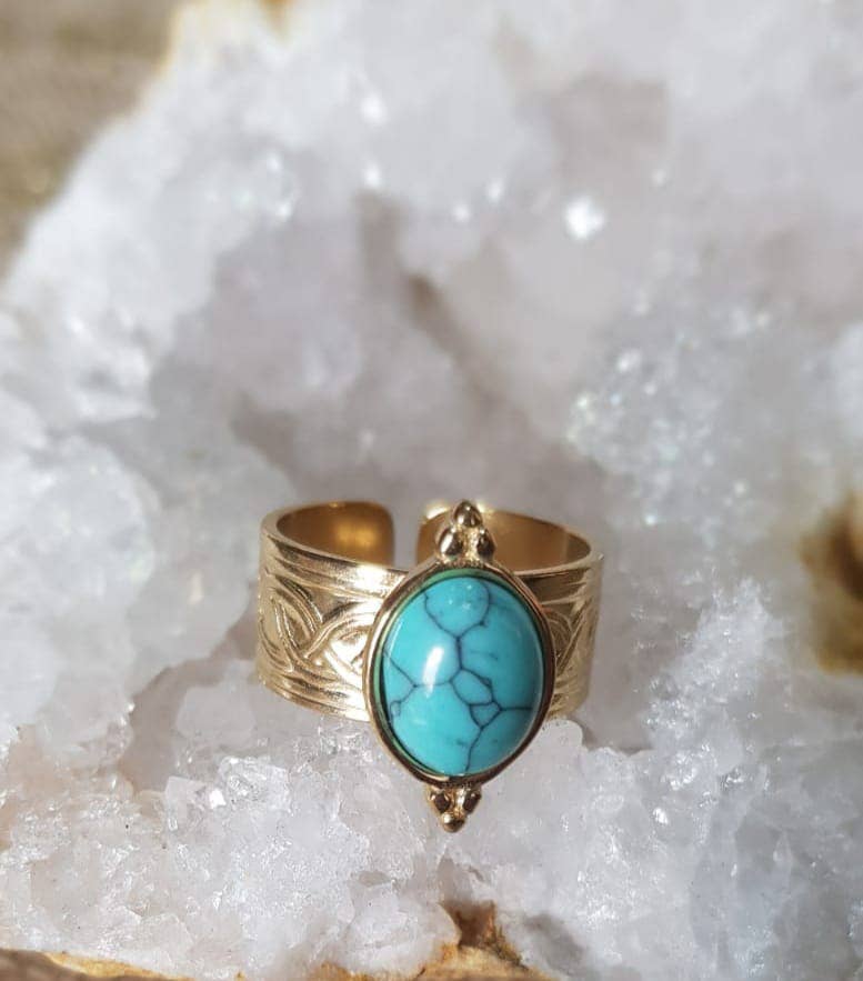 Luz das Pedras Naturais - Wholesale Single Stone/Solitaire Ring - 18K Adjustable Turquoise Ring4