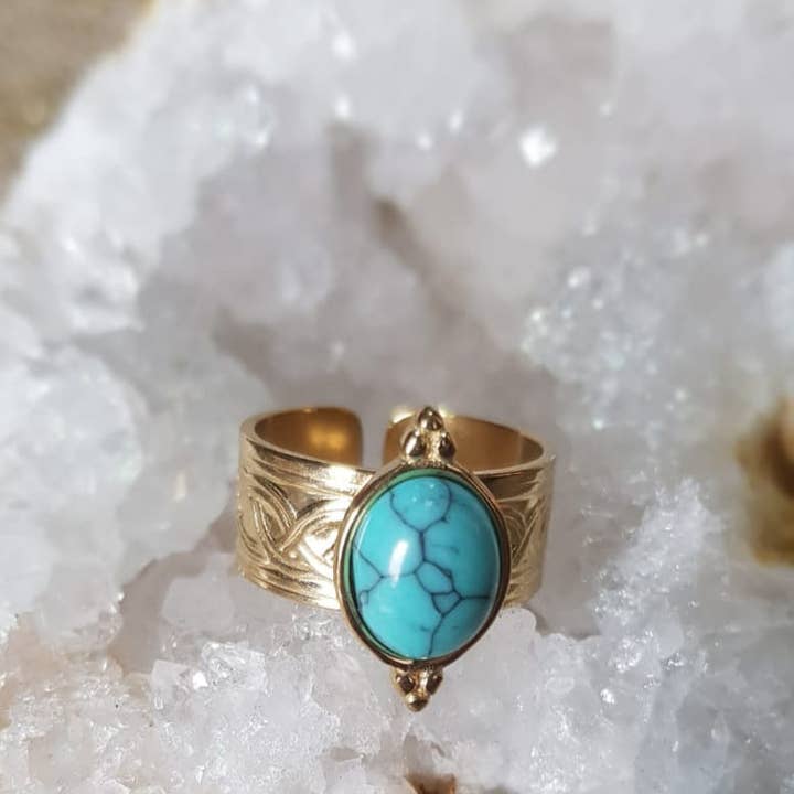 Luz das Pedras Naturais - Wholesale Single Stone/Solitaire Ring - 18K Adjustable Turquoise Ring4
