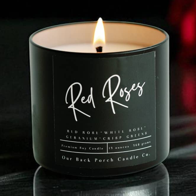 Red Roses Modern Home Soy Candle for wholesale by Our Back Porch Candle Co