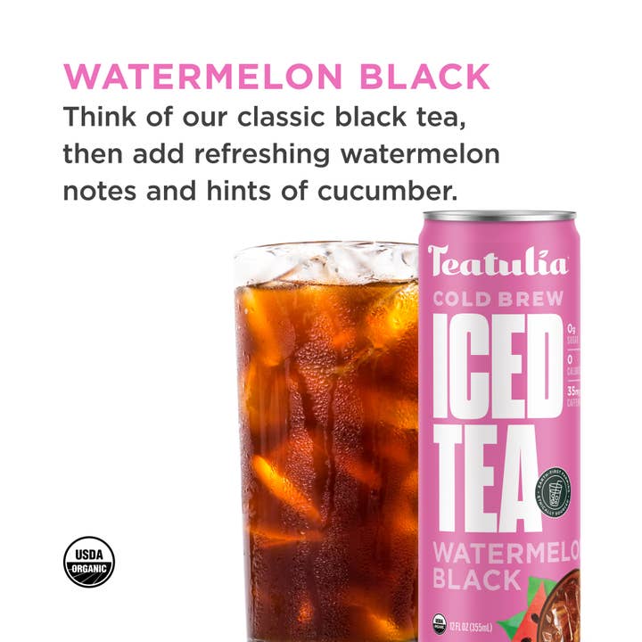 Teatulia Organic Teas - Wholesale Iced Tea - Watermelon Black Organic Unsweetened Iced Tea Can3