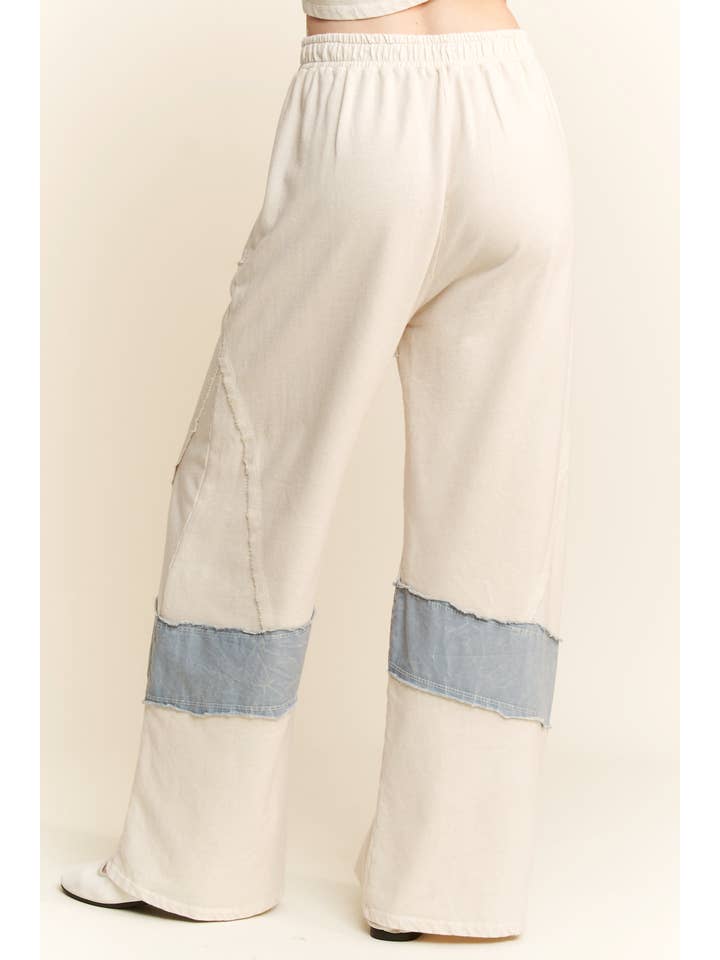 J.Her - Wholesale Pants - Women's - Mineral Washed Denim patched Wide Leg Pants HP6226