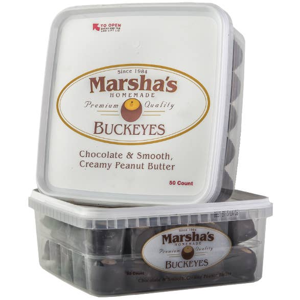 Marsha's Buckeyes - Wholesale Chocolate Covered Sweets - Case of 50 Count Party Tubs of Buckeye Sweets