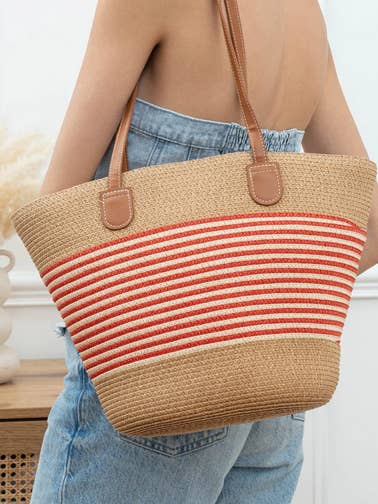 Geflochtene Schultertasche mit Streifen für den Großhandel von susurros de madera