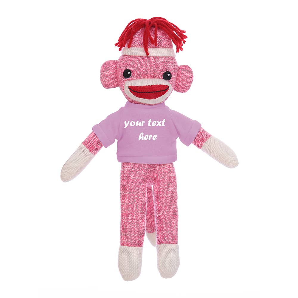 Plushland - Vente Peluche – enfant et bébé - Singe Chaussette Rose de 8" avec T-shirt Personnalisable | Animal en Peluche10