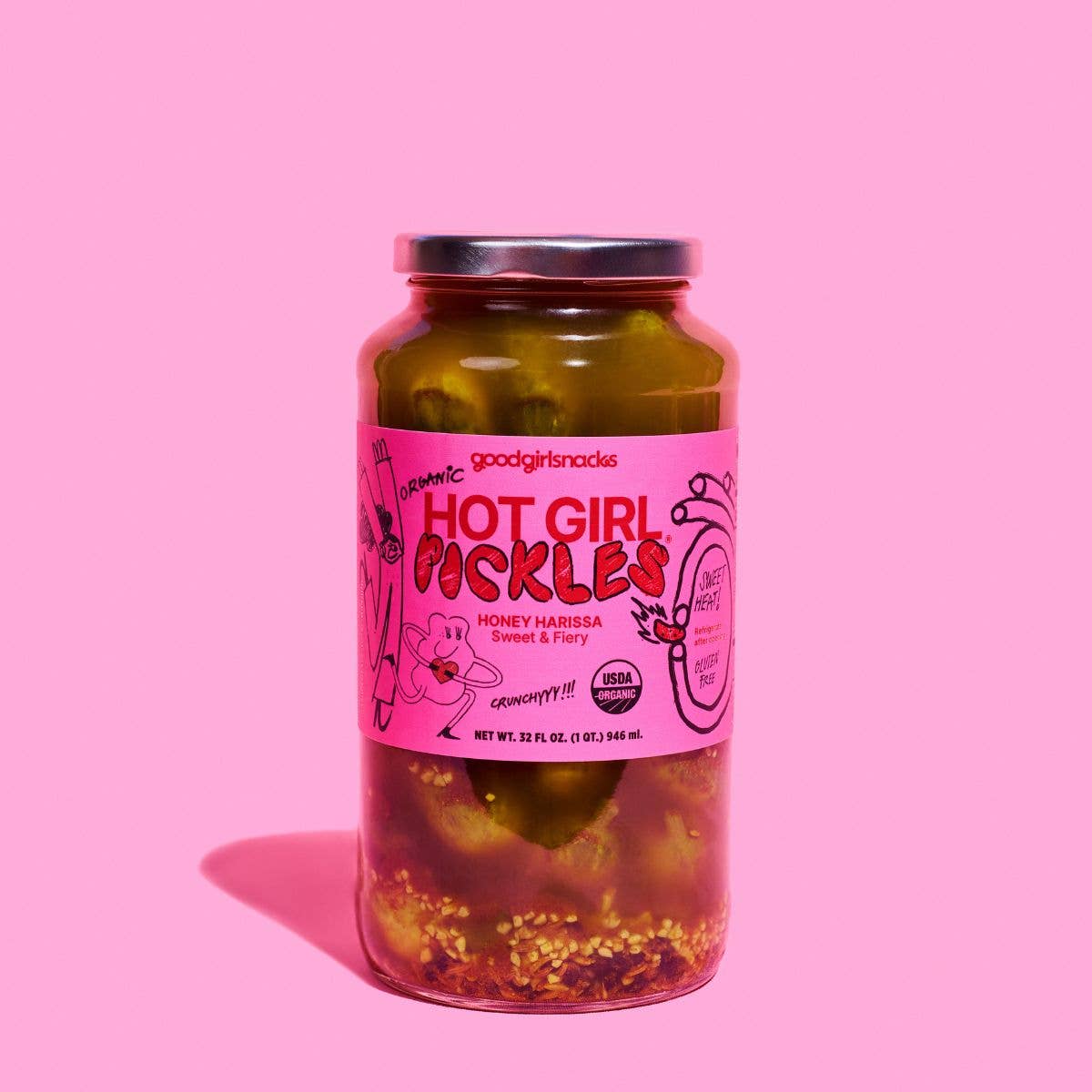 Good Girl Snacks - Wholesale Pickled Vegetables - HOT GIRL PICKLES Honey Harissa (6 x 32oz jars)1
