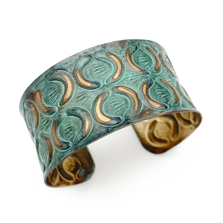Brass Patina Bracelet - Turquoise with Brass Crescents for wholesale by Anju Jewelry