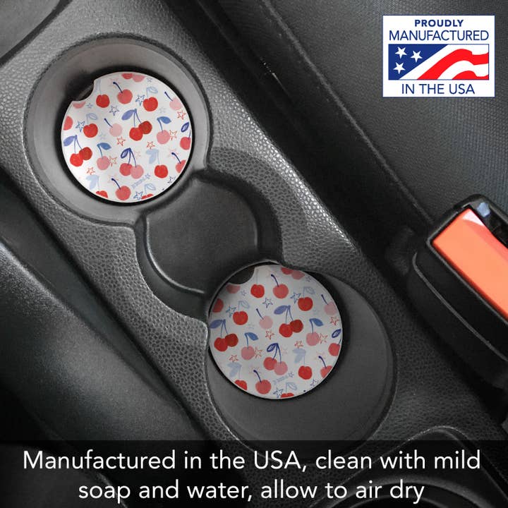 CounterArt/Highland Home/Thirstystone – Engroshandel Kopunderlag til bil – unisex – "Cherry Stars" Absorberende Sten Bil Coaster 1 stk5