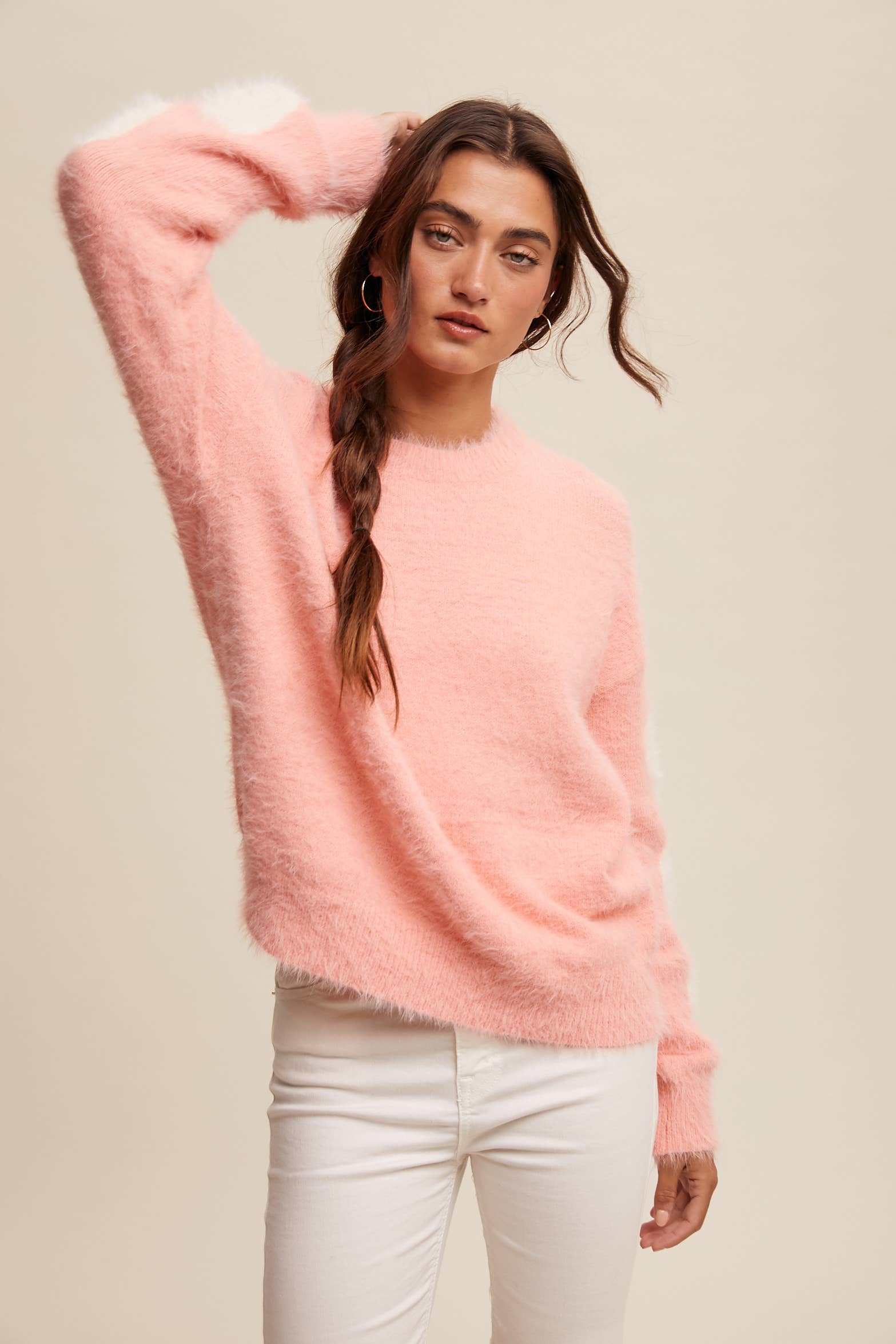 Listicle - Wholesale Knit Sweater - Women's - Fuzzy Heart-Sleeve Pullover Sweater LSW087234
