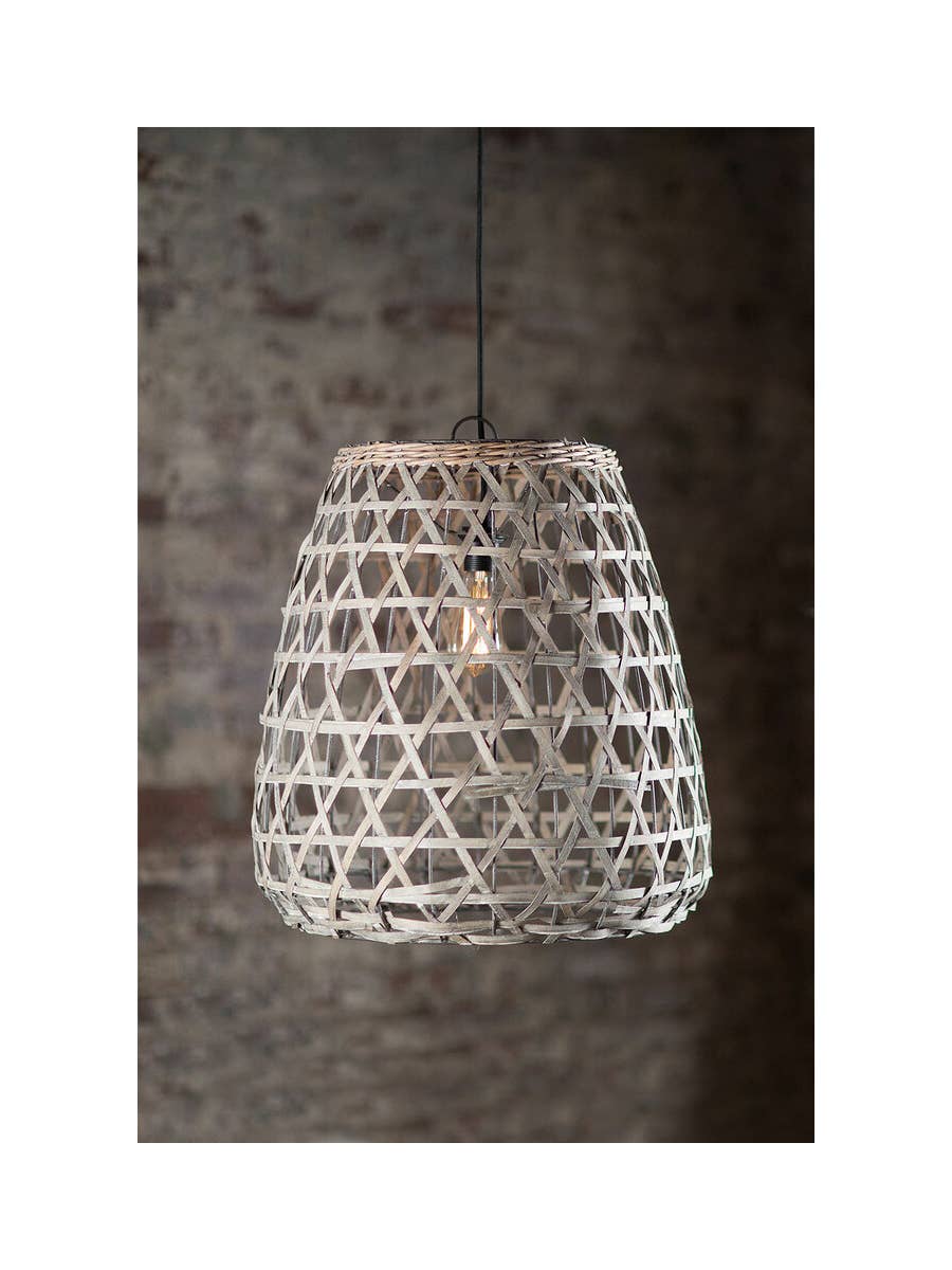 Vagabond Vintage - Vendita all'ingrosso Paralumi - PARALUME PENDENTE IN LEGNO SCHEGGIATO GRIGIO LAVAGGIO - GRANDE