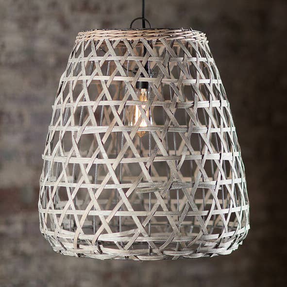 Vagabond Vintage - Vendita all'ingrosso Paralumi - PARALUME PENDENTE IN LEGNO SCHEGGIATO GRIGIO LAVAGGIO - GRANDE0