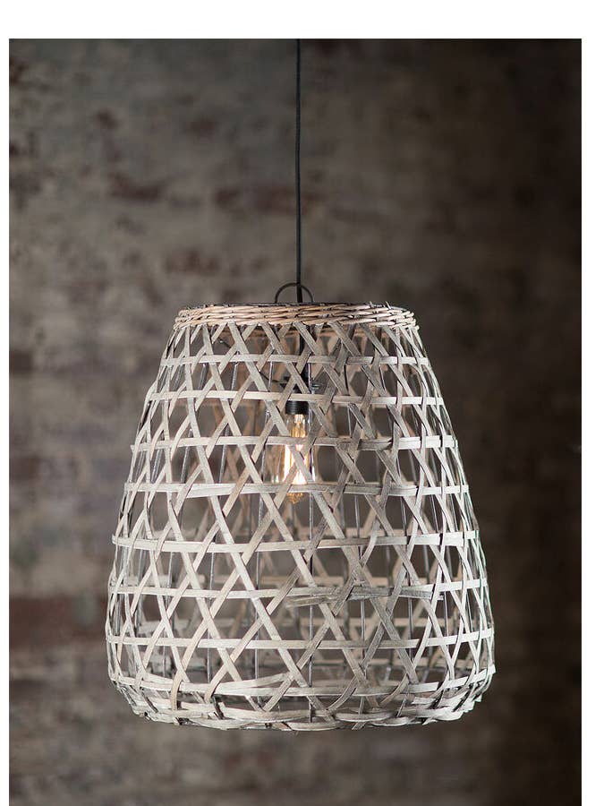 CHIPPED WOOD PENDANT SHADE IN GREY WASH - LARGE for wholesale by Vagabond Vintage