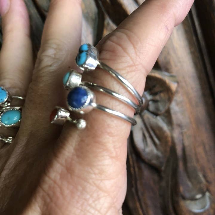 Nizhonitradersllc - Wholesale Cocktail/Statement Ring - Navajo Turquoise, Lapis and Coral Sterling Silver ring