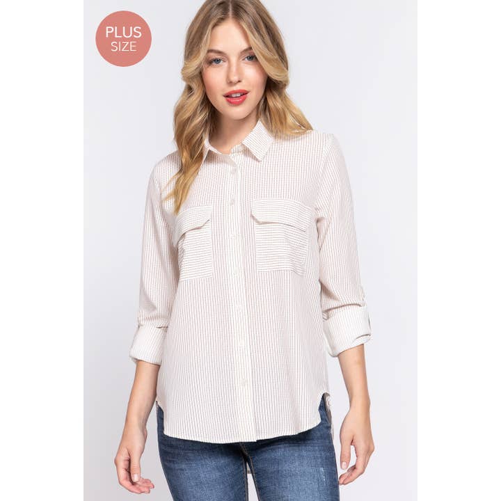 PLUS ROLL UP SLV PRINT WOVEN SHIRT for wholesale by Apolline