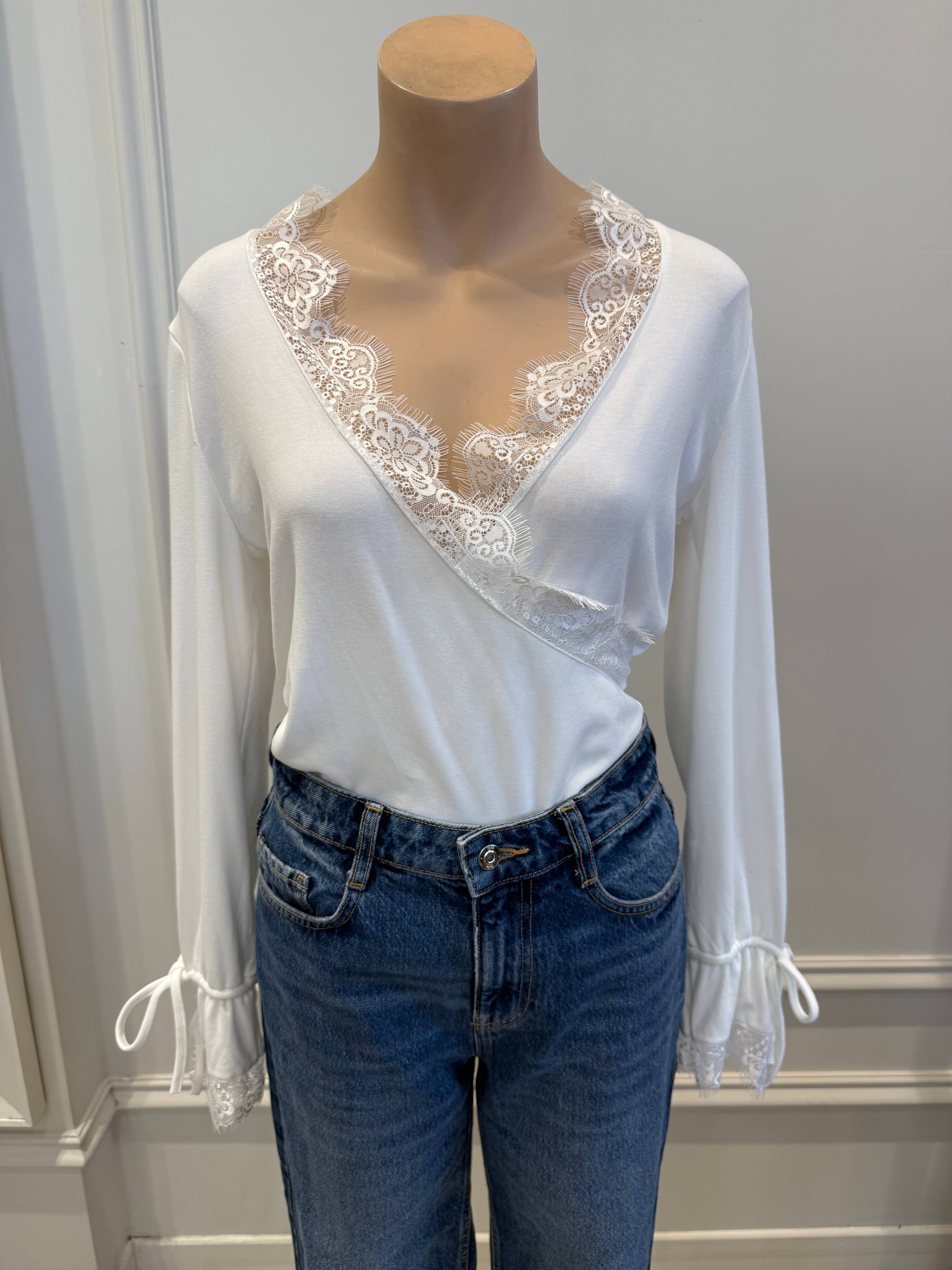 LOVIE & CO - Wholesale Blouse - Women's - Long-sleeve lace wrap top - ASD96615-SACHA4