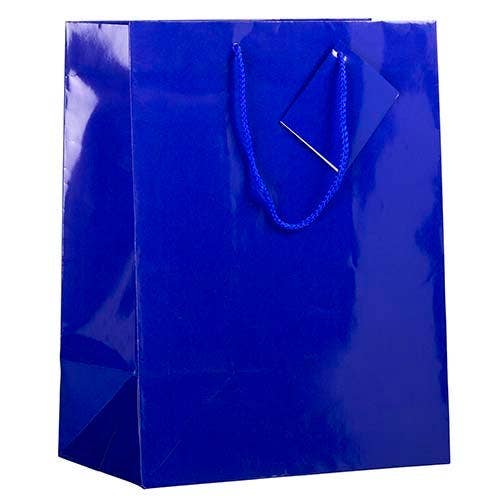 Sacs-cadeaux brillants avec poignées en corde, grands, 10x13, bleu, 3 unités pour la vente par JAM PAPER