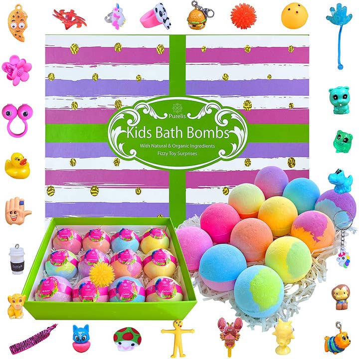 Pure Parker - Wholesale Bath Bomb/Fizz - 12 Natural Bath Bombs for Kids with Toys Inside! by Purelis