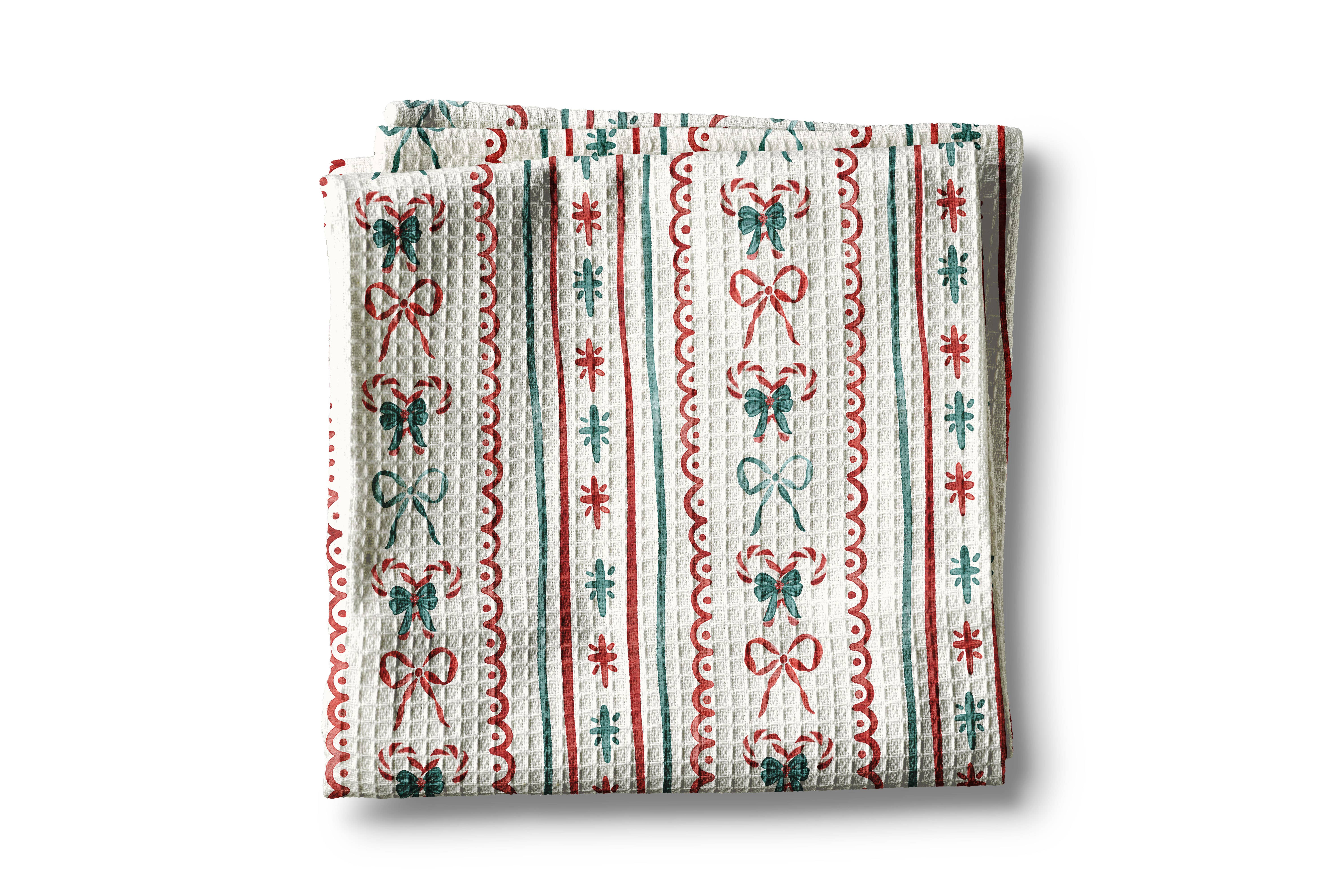 Canary Road - Wholesale Tea Towel - Christmas Candy Boho Kitchen Tea Towel Waffle Holiday Decor