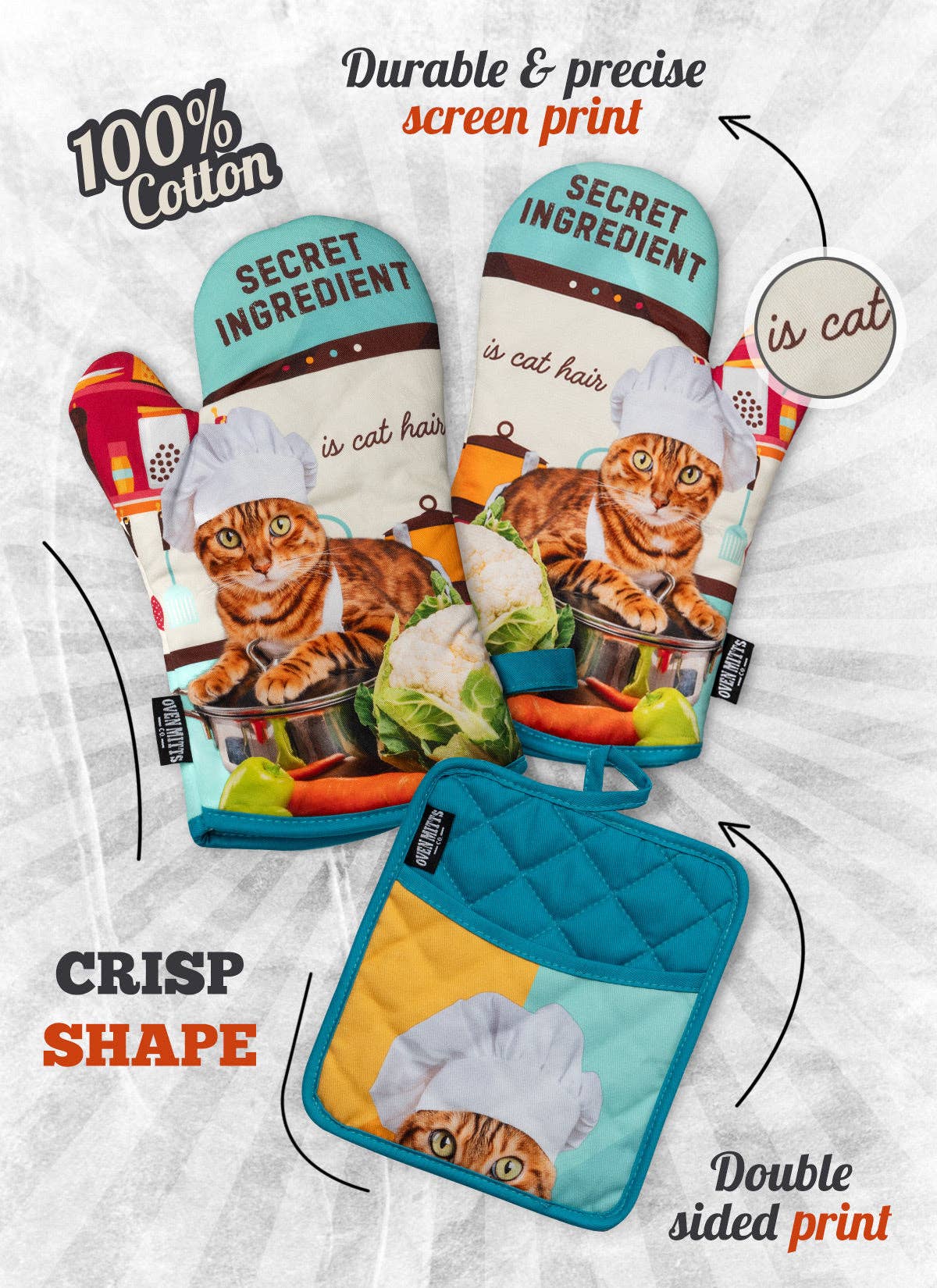 Zapps Clothing - Vente Gants de cuisine/maniques - L'ingrédient secret est un ensemble de gants de cuisine et de maniques en poils de chat7