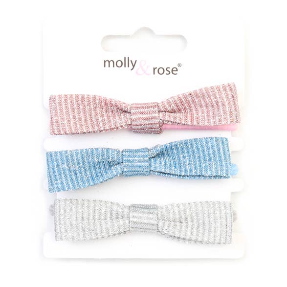Glitter bow elastics - Assorted - Card of 3 - 4mm thick for wholesale by Inca UK