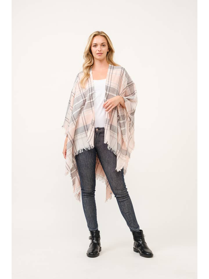 Raj Trading & Imports (USA) Inc. - Wholesale Kimono - Women's - Autumn Plaid Fringe Poncho Kimono Ruana1