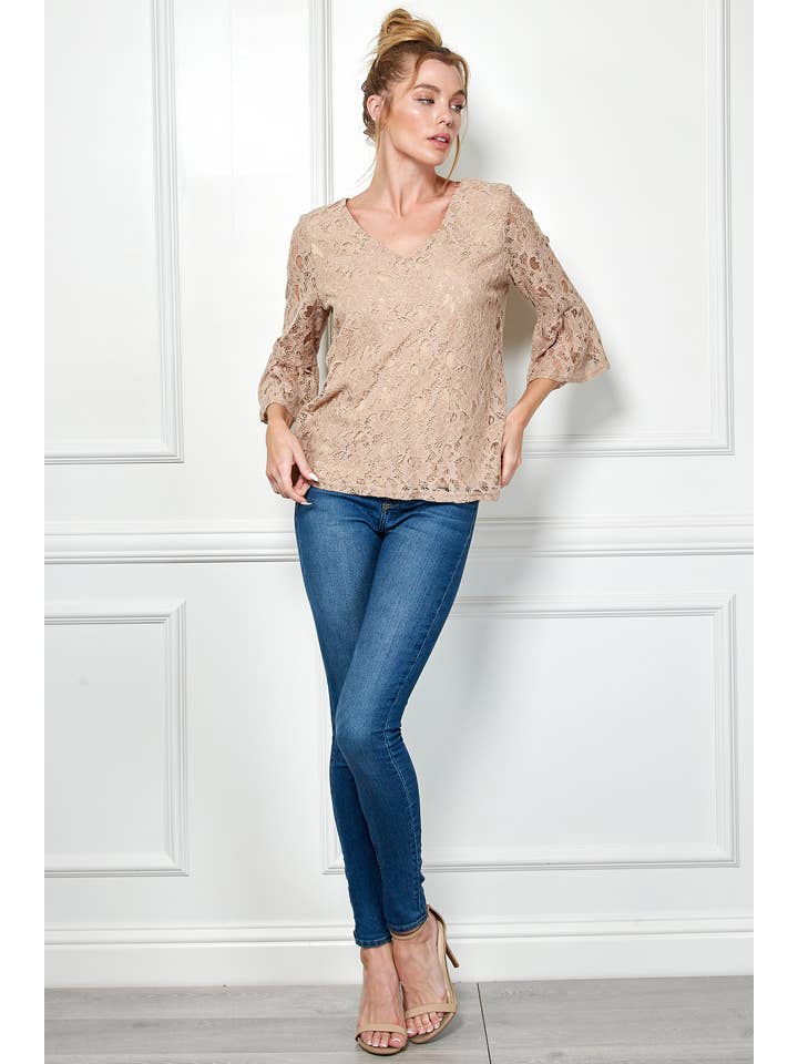 Winslow Collection - Wholesale Blouse - Women's - V NECK ELBOW SLEEVE LACE TOP G9018250P8