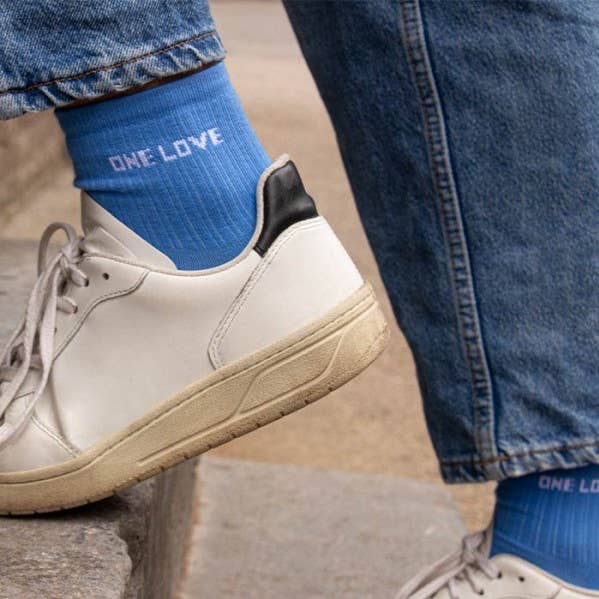 Candice Print One Love Light Blue Socks for wholesale by La Gentle Factory