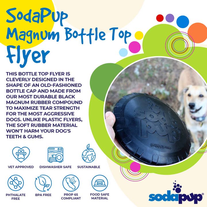 SodaPup Dog Toys - Wholesale Apporteerbal voor honden - Hond - SP Magnum Flessentop Flyer - Vliegend Speelgoed - Groot - Zwart