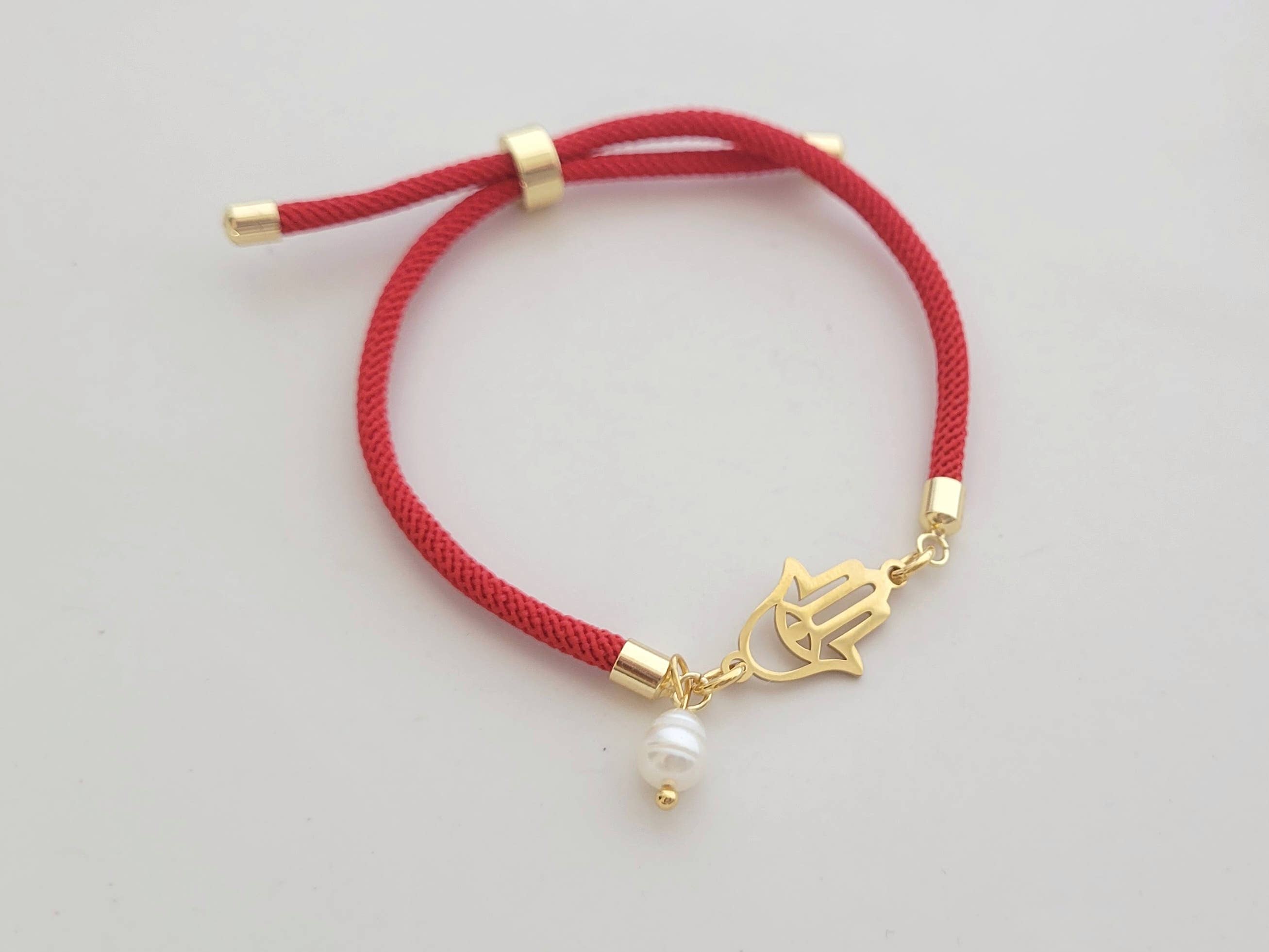 Daphne'Style - Wholesale Prayer Beads Bracelet - Hamsa & Pearl Adjustable Red String Handmade Bracelet1