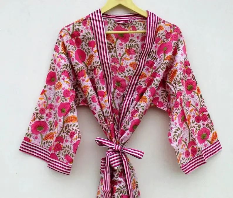 GYPSY STUDIO - Wholesale Robe - Women's - Block Print Robes Bridesmaid Kimono Robe Floral Kimono Robes0