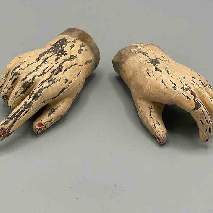 Antique Vietnamese Saint Figure Hand Pair - 4 1/8" & 3 3/4" for wholesale by The Niger Bend