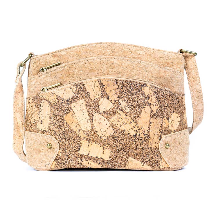 Meninas Bonitas Cork – Engroshandel Crossbodytaske - Dame – Crossbody-taske til kvinder med tre lynlås - lavet af kork og kaffegrums BAG-2340