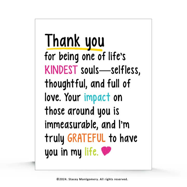 Kindest Soul Gratitude Card for wholesale by Stacey M Design