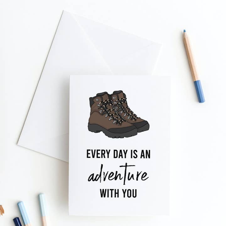 Wanderschuhe Adventure Love Card für den Großhandel von Slate + Brush Design Studio