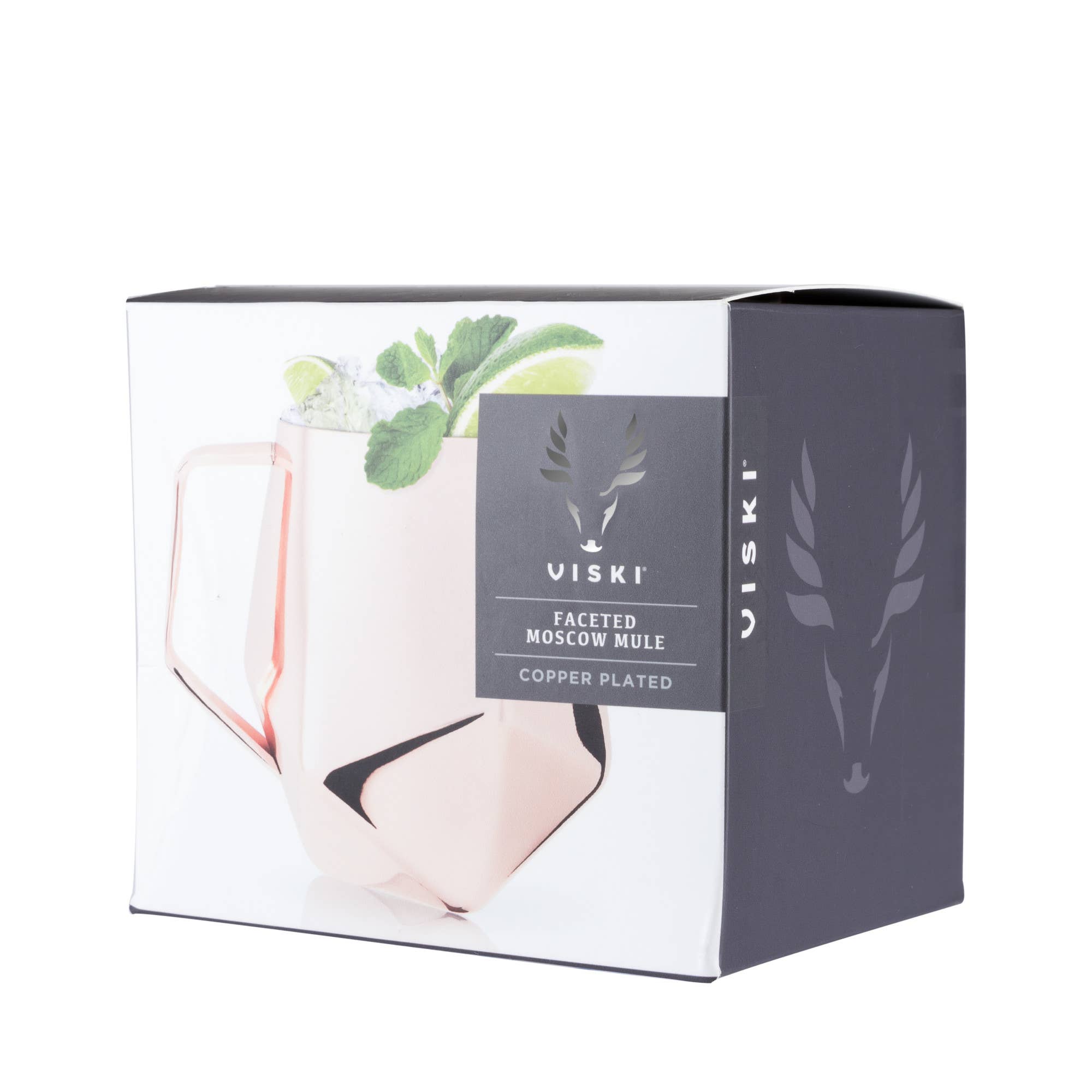 Viski - Wholesale Cocktail/Liquor Glass - Seneca™ Faceted Copper Plated Moscow Mule Mug1
