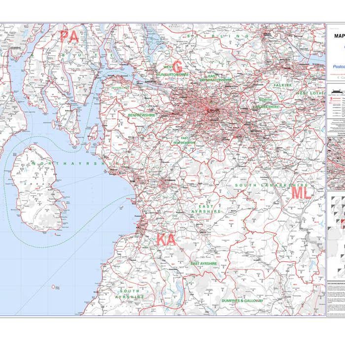 Mapa Sectorial de Muro de Código Postal de Glasgow and the Clyde 25 para venta al por mayor de Map Marketing Limited
