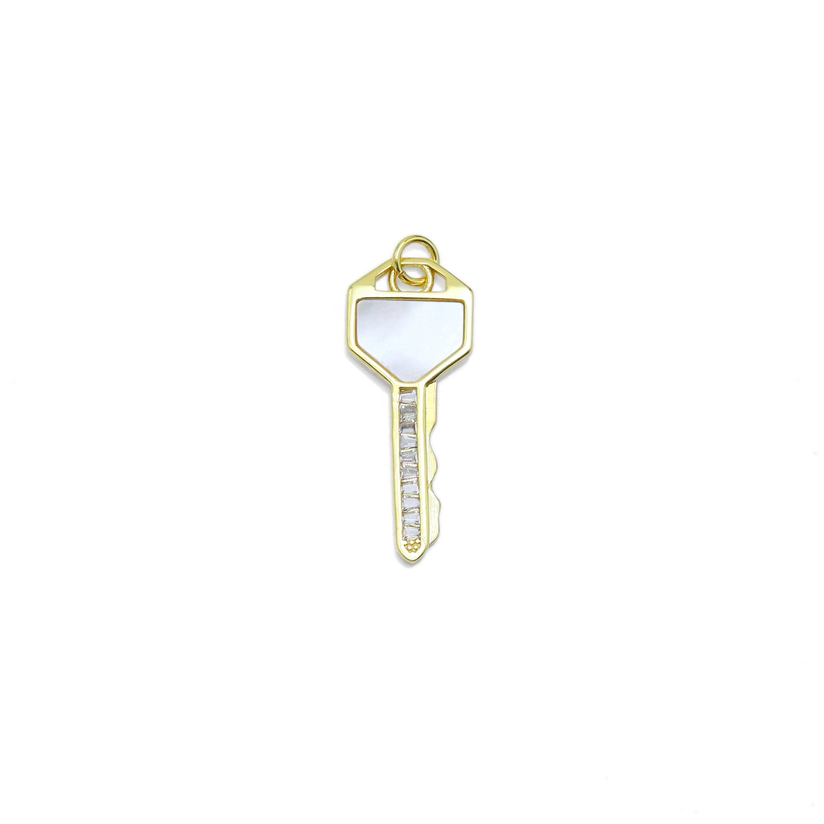 Wholesale CZ Pave Mother of Pearl Key Charm Pendant, Sku