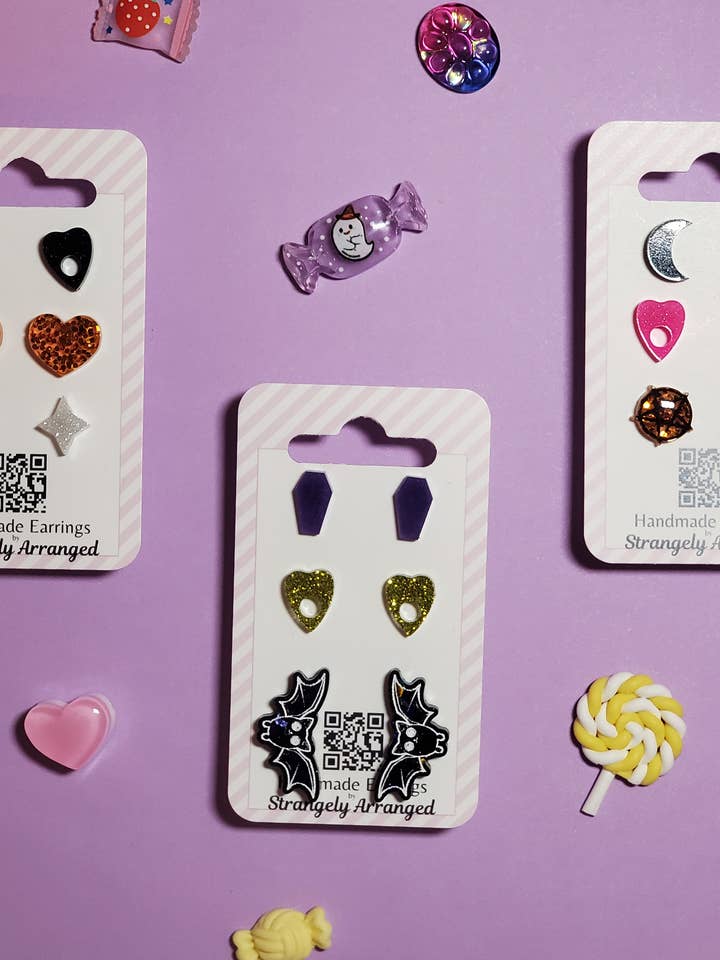 Earrings | Spooky Cute Stud Earring Mystery 3-Pack for wholesale by StrangelyArranged