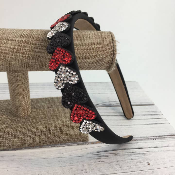 Rhinestone red,black,white heart headband for wholesale by SongLily